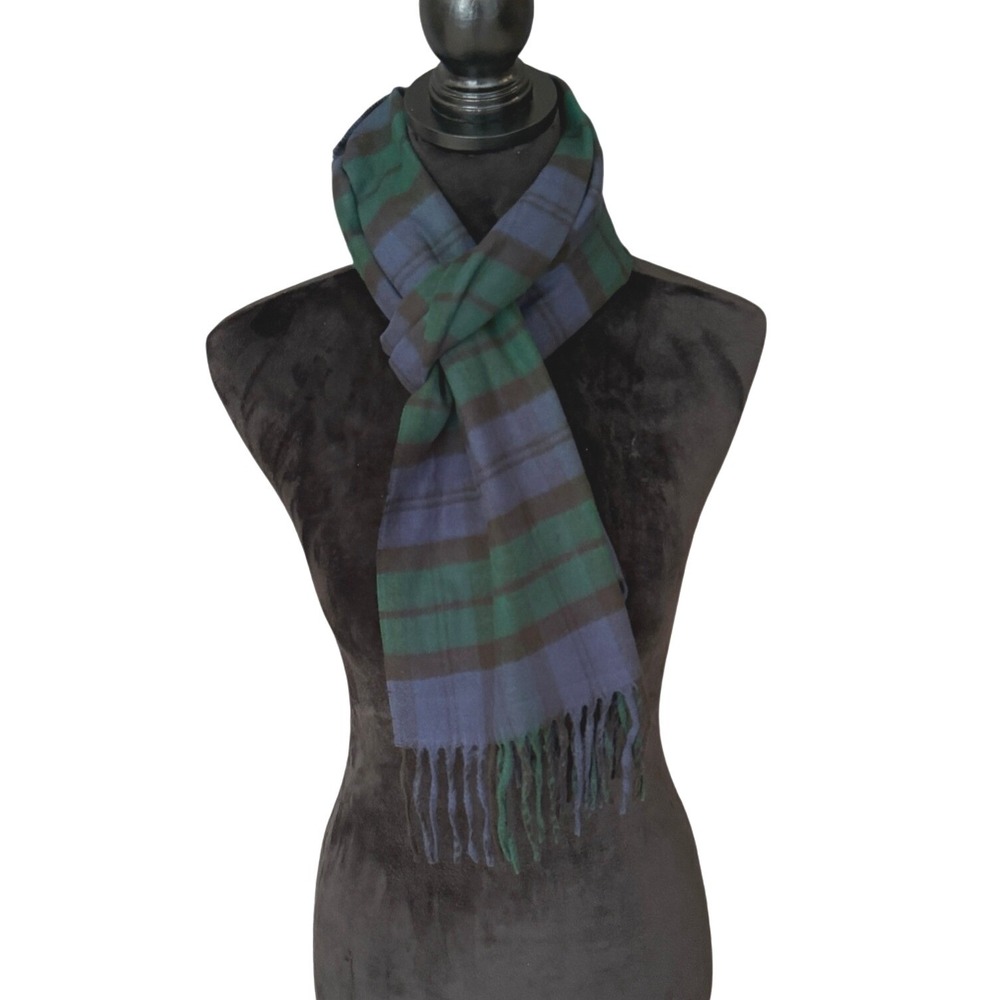 Plaid Check Cashmink Scarf - Blue and‎ Green NEW